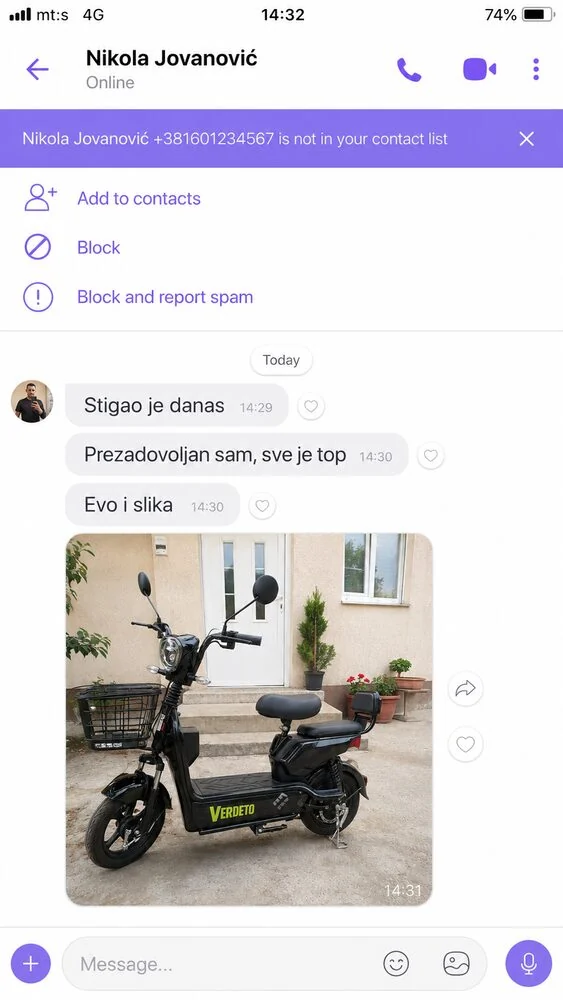 Verdeto recenzija kupca - Viber poruka