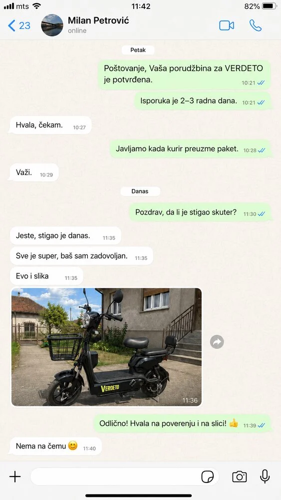 Verdeto recenzija kupca - WhatsApp poruka i fotografija